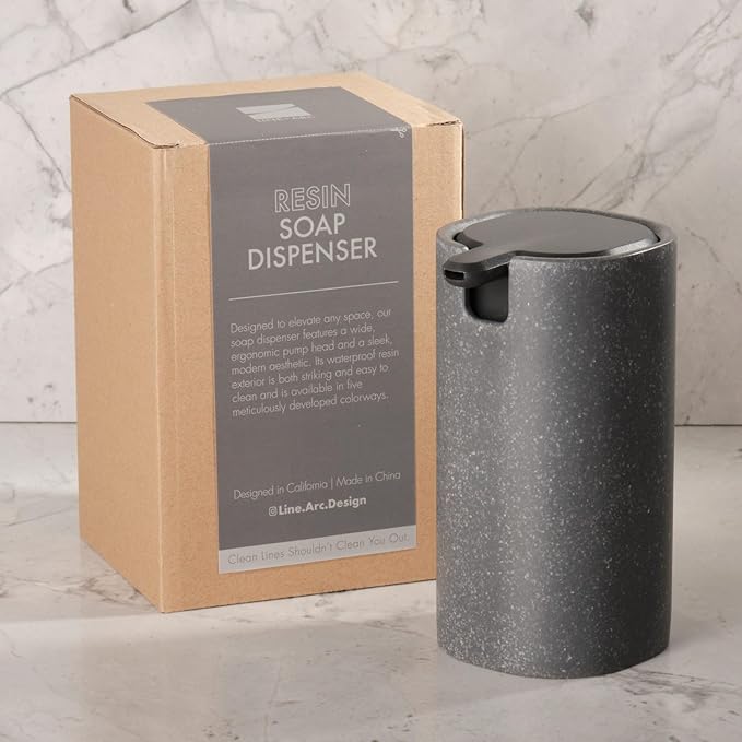 LINE+ARC Modern Easy-to-Press Soap Dispenser (Sage). No-Rust Cute Bathroom Green Marble Kitchen Sink Ergonomic Liquid Lotion Shampoo Conditioner