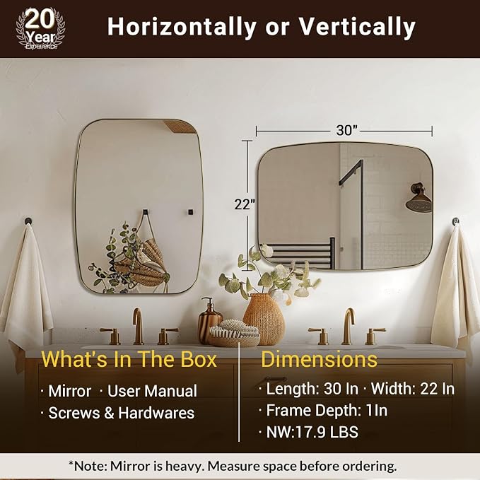 ANDY STAR Oval Mirrors for Bathroom, 22x30 Gold Bathroom Vanity Mirror with Metal Frame, Brass Oblong Mirror for Over Sink, Modern Anti Rust Wall Mounted