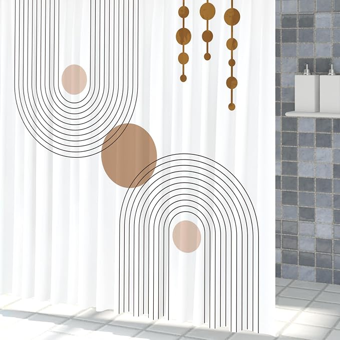 Mid Century Shower Curtain Minimalist Abstract Arch Simple Sun Modern Shower Curtains Bohemian Geometric Aesthetic Bathroom Decor Waterproof Fabric Curtain with Hooks 72x84 inch