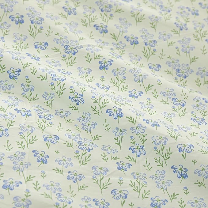 LifeTB Green Floral Comforter Set Twin XL Romantic Ruffled Comforter Blue Flower Bedding Comforter Set Soft Microfiber Floral Bedding Set Lightweight Fluffy Vintage Botanical Comforter for All-Season