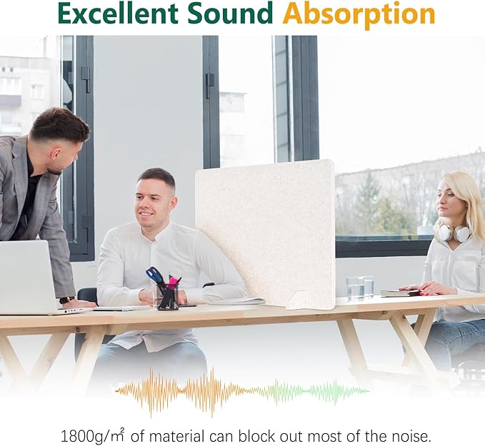 DOLLAR BOSS 2PCS Acoustic Desk Dividers 24" x 20", Soundproof Freestanding Privacy Panels for Table, Noise Reducing Desktop Partition for Office, Home, Classroom, Study Area with 20 Pushpins,Beige