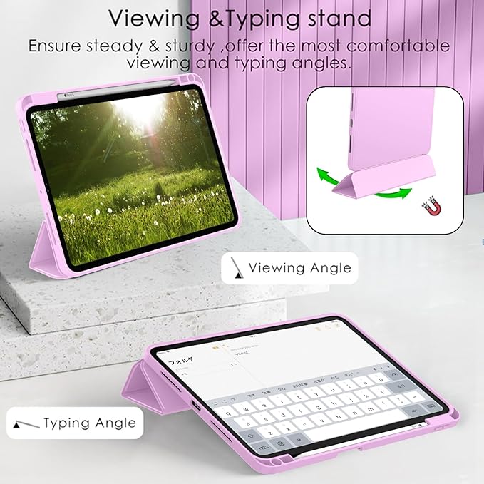 ZryXal iPad Pro 11 Inch Case (M5) 2025/ (M4) 2024 (Model: A2836/A2837/A3006), Trifold Stand Smart Cover with Pencil Holder and Soft TPU Back, Auto Wake/Sleep (Pastel Violet)