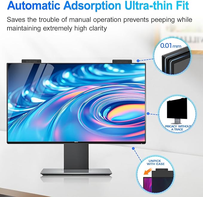 GUDTEKE 2Pack Magnetic 24 Inch Privacy Screen for Computer Monitor 16:9 Aspect Ratio, Hanging Removable Anti-Blue/Glare Protector Film, Anti Spy Desktop Security Private Filter 24in