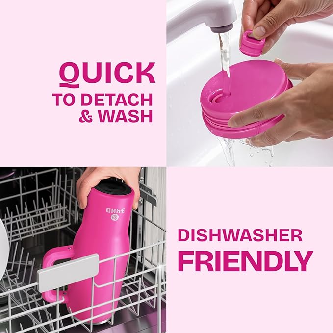 34HD 40 oz Stainless Steel Tumbler - Leakproof Insulated Water Bottle with Handle, Magnetic Lid and Flexible Straw - Iced for 48 Hours – Perfect for Men, Women, Birthday Gift, Pink - Hot Pink