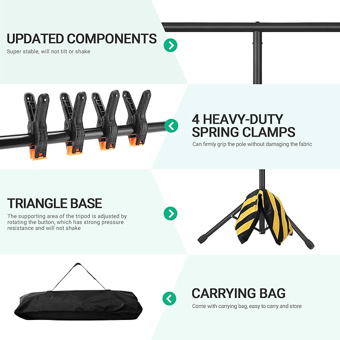 T-Shape Portable Backdrop Stand, 6.5x3.2ft Adjustable Photo Background Stand Kit, Sturdy Small Back Drop Holder with 4 Spring Clamps, Carry Bag for Parties, Photography and Video Studio