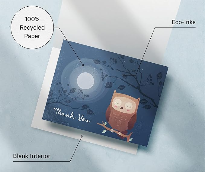 Twigs Paper Thank You Card Set - 12 Assorted Greeting Cards For All Occasions - Thank You Cards with Envelopes - Appreciation Cards - Eco Friendly - Made In USA - 5.5 x 4.25 Inch - Woodland Animals