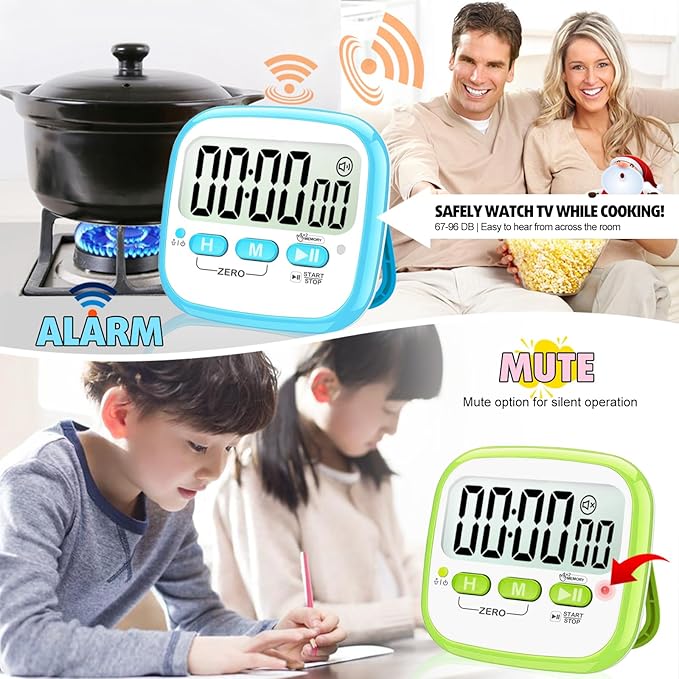 Antonki 2 Pack Classroom Timers for Kids Teachers, Magnetic Countdown Digital Kitchen Timer for Cooking, Study, Exercise, Games, Time Mangement - Loud/Silent Mode - Battery Included