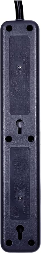 GE Pro 6-Outlet Surge Protector, 8 Ft Extension Cord, 1560 Joules, Power Strip, Flat Plug, Integrated Circuit Breaker, Wall Mount, UL Listed, Black, 37052