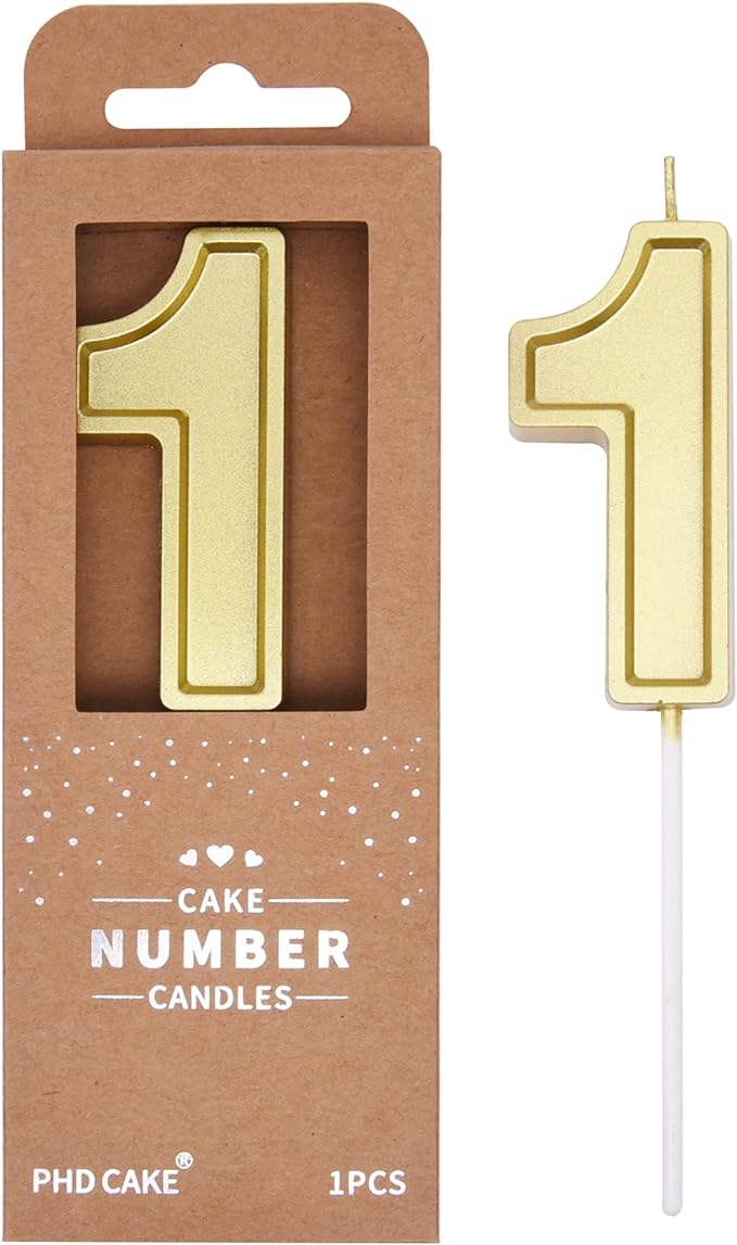 PHD CAKE 2.76 Inch Luxe Gold 1 Number Birthday Candles, Gold Number Candle, Cake Number Candles, Party Celebration