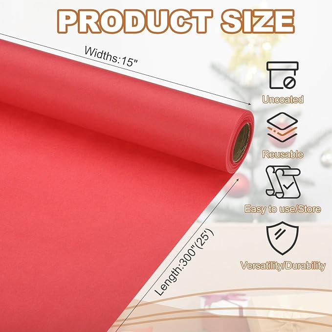 PATIKIL Wrapping Paper, 15" x 300"(25') 70 GSM Craft Paper Roll Kraft Packing Paper for Poster Bulletin Board, Gift Wrapping, Bright Red