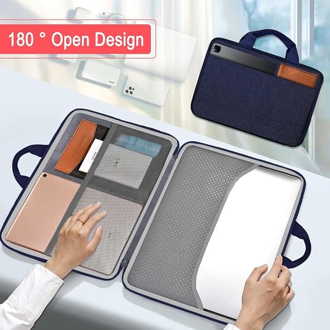 Hseok Laptop Case 13.3-14 inch Briefcase Handbag, Water-Resistant and Shockproof Computer Sleeve Compatible with MacBook Pro 14", Mac Air/Pro 13.3" and 13"-14" Notebooks Chromebooks,Blue