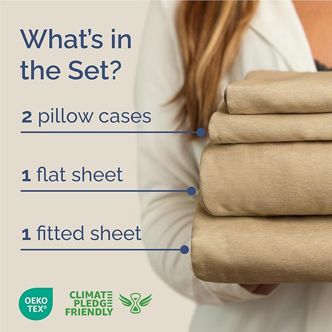Full Size 4 Piece Sheet Set - Comfy Breathable & Cooling Bed Sheets Set - Hotel Luxury Bedding for Women, Men, Kids, Teens, Boys & Girls - Deep Pockets, Soft & Wrinkle Free - Tan (Heathered Sheets)