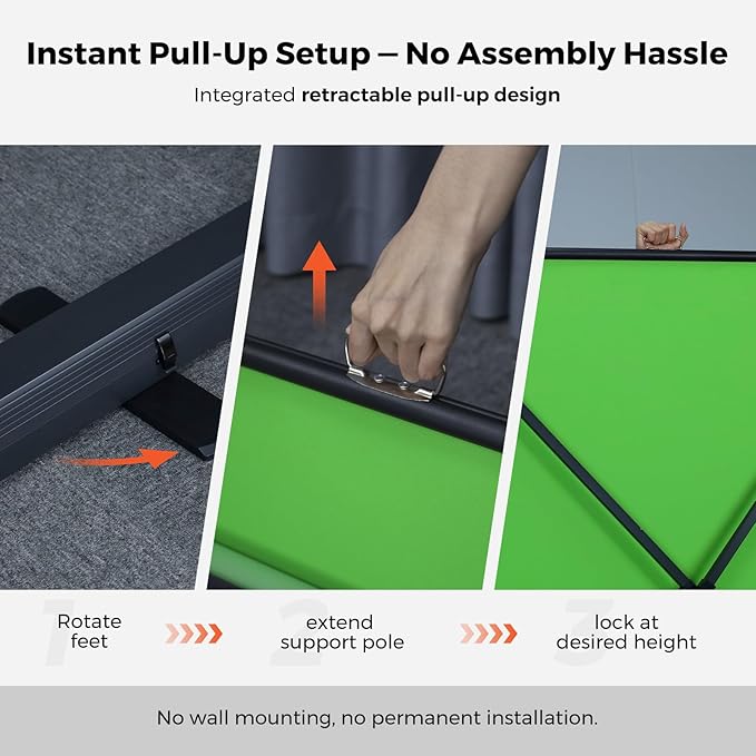 NearStream Green Screen Backdrop 78.7 x 89.3 in, Chroma Key Background, Auto-Locking Portable Foldable Fabric for Video Recording/Streaming/Photography/Zoom & Virtual Meetings, Pull-Up Design (VK50)
