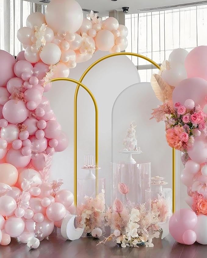 Metal Arch Backdrop Stand and Cover Set of 2 (7.2 ft/6 ft, White), Wedding Arch Backdrop Stand with White Cover for Party Birthday, Wedding, Bridal Shower, Baby Shower, Festival, Proposal, Anniversary