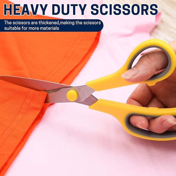 BURVAGY 24-Pack 8" All Purpose Heavy Duty Sharp Scissors Bulk for Office School Home Stainless Steel Blades Safety Soft Grip Handles,Right/Left Handed Scissors