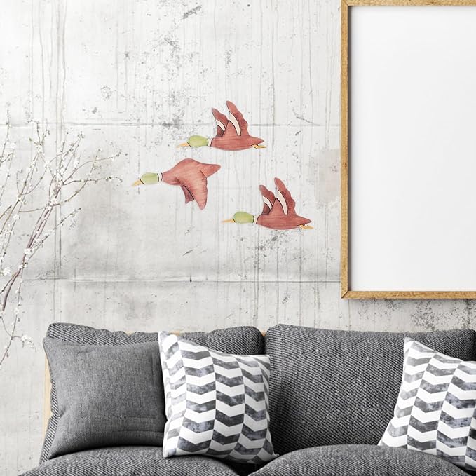 JEWEDECO 3pcs Wooden Flying Bird Wall Art Sculpture Rustic Wood Wall Decor Hanging Ornament for Living Room Home Decoration Nature-inspired Bird
