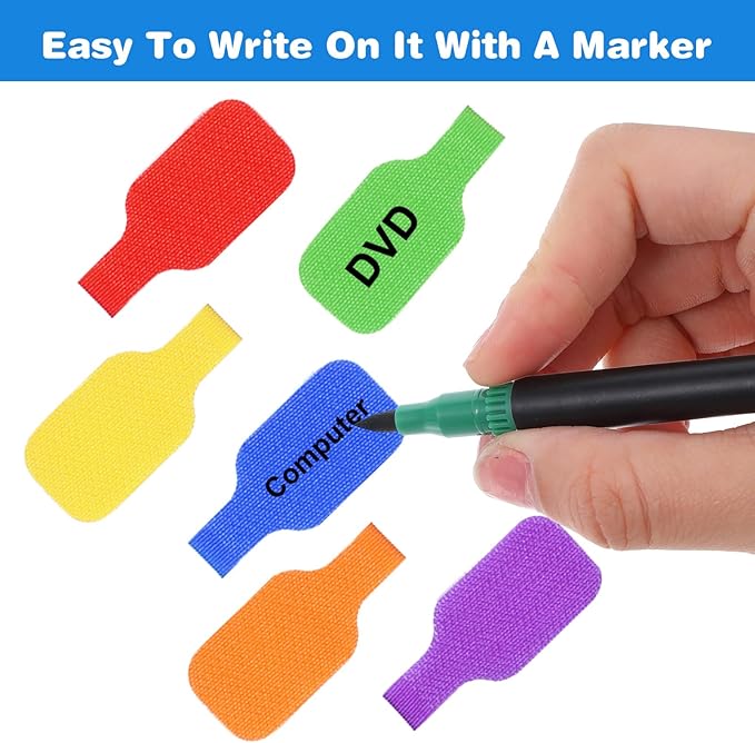 32PCS Cable Labels - Reusable Cord Labels for Electronics, Colorful Cable Tags for Organizing Wires and Identification, Wire Markers for Cord Management, Key Circuit Breaker Moving Label