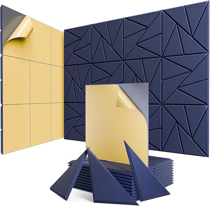 12 Pack Acoustic Panels with Self-Adhesive, 12"X 12"X 0.4"Sound Proof Foam Panels, Sound Panels High Density, Soundproof Wall Panels for Home Studio Office-Dark Blue