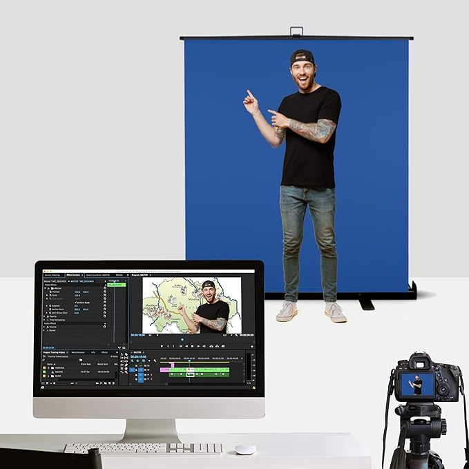 KHOMO Gear 62-Inch Blue Screen Backdrop – Collapsible & Portable Chromakey Background for Streaming, Video Calls, Photography, Zoom & Gaming – Wrinkle-Resistant, High-Density Fabric, Easy Setup
