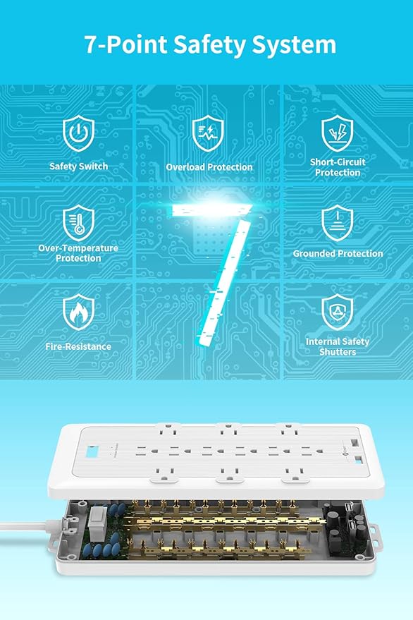 4000 Joules Surge Protector Power Strip, 12 Widely Spaced AC Outlets, Overload Protection, (1875W/15A) Heavy Duty Extension Cord 10 ft, Wall Mount, ETL Listed, Ideal for Home, Dorm Essentials, White