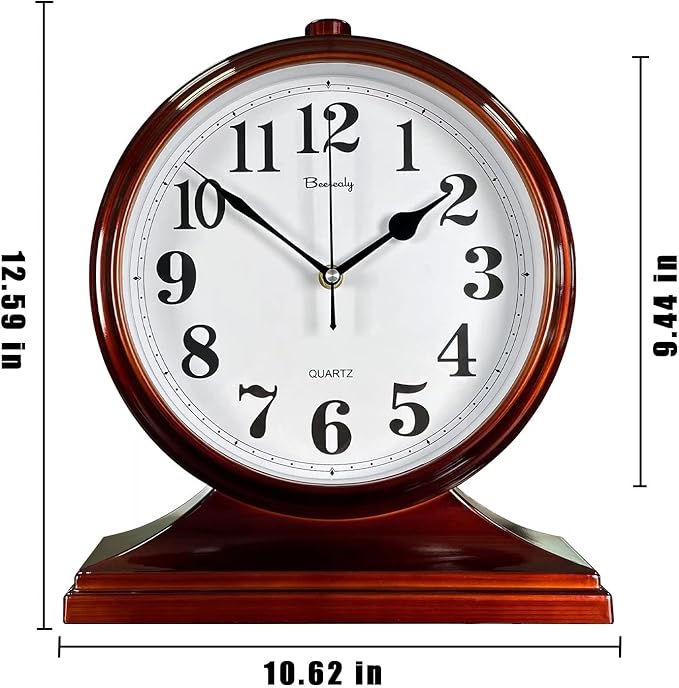 Beesealy Desk Clock for Table Decor,Retro Mantel Clock Battery Operated for Fireplace Mantel, Living Room,Bedroom,Office,Desktop Decoration (Brown)