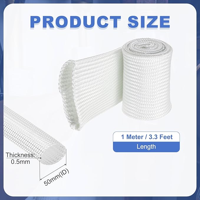 uxcell Insulation Cable Protector,50mm/1.97 Inch-1m/3 Feet High Temp Fiberglass Sleeve White