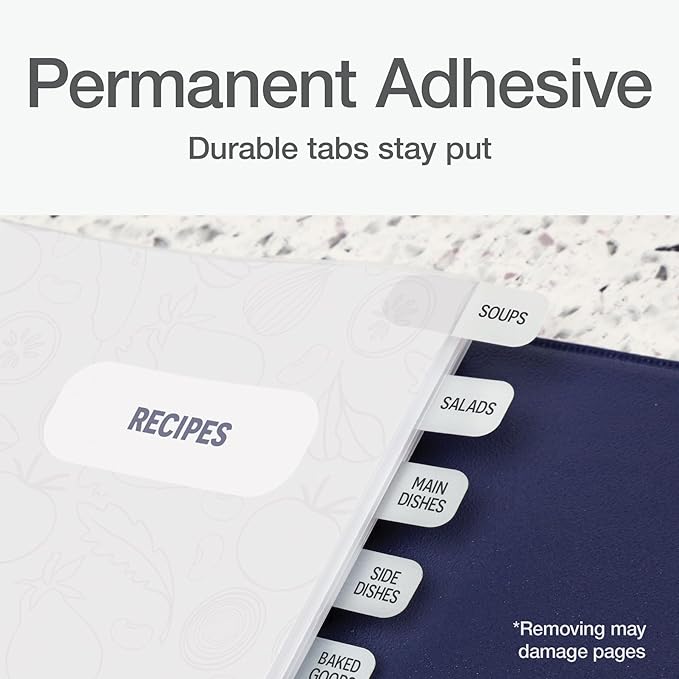 Redi-Tag Laser Index Tabs, Divider Tabs, Permanent Adhesive Index Labels Customizable Divider Labels, 7/16" x 1", White, 675 Tabs (B39000)
