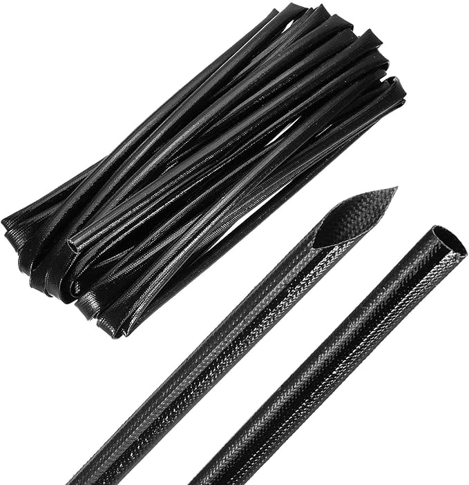 MECCANIXITY 30ft Braided Cable Sleeve, 9/32" ID 200C High Temperature 1500V Fiberglass Wire Insulation Cord Protector Organizer Wires Management for Motor Engine Fuel Line, Black