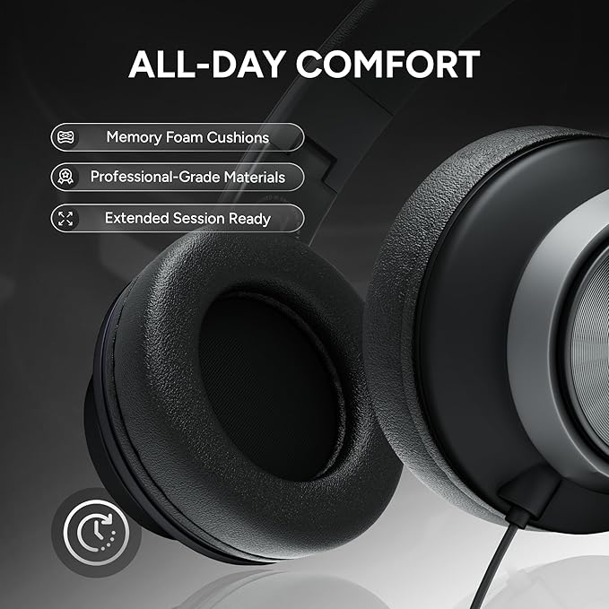 ARTIX CL750 Over Ear Headphones Wired with Mic & Volume Control, Audio with 100% Noise Cancelling Computer Wired, Plug in for Laptop, Dj Corded Studio Headphones