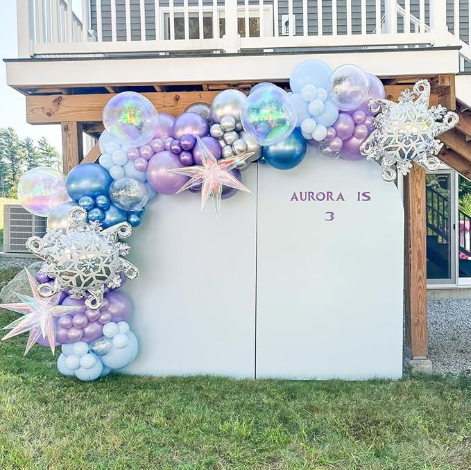 Frozen Balloons Arch Kit, 162pcs Blue and Purple Balloon Arch with Pearlescent Metallic Confetti Balloons for Princess Birthday Winter Wonderland Baby Shower Frozen Theme Party Decorations