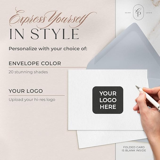 Personalized Logo Stationery, Your Brand, Your Style, Customized Business Cards Business Correspondence, Professional Note Cards & Envelopes, 4.25 x 5.5 or 5x7 inches Card Set - Your Logo FOLDED Cards