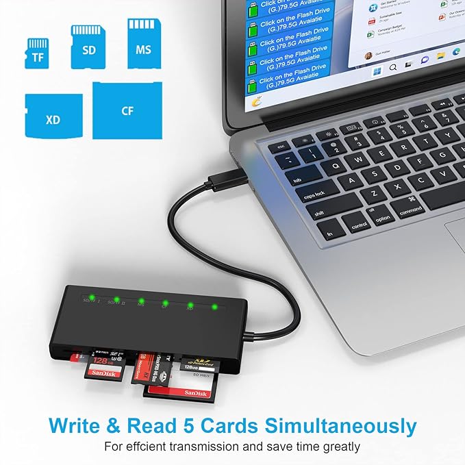 USB C Multi Card Reader, SD/TF/CF/XD/MS Type-C 5Gps High Speed 7-in-1 XD Picture Card Reader for SDXC SDHC TF Micro SD CF MS MMC Card, Sony Memory Stick Pro Duo Adapter Read 5 Cards Simultaneously