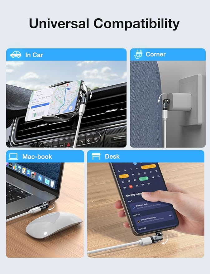 USB C Adapter [2-Pack], PD 240W USB C 90 Degree Adapter, USB Type C Right Angle Adapter/360 & 180 Degree C to C Adapters for Phone 17/16/15, MacBook Pro/Pad Series, Samsung Galaxy, Tablet, Laptop