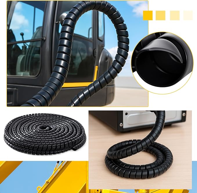 Innconee 1 Pcs Spiral Wrap Cable Protector, Safe 1.25" Od x 40' Pre Cut Lengths Hydraulic Hose Protector Wrap to Avoid Wear and Extend Life for Hydraulic Pneumatic Hoses(Black)