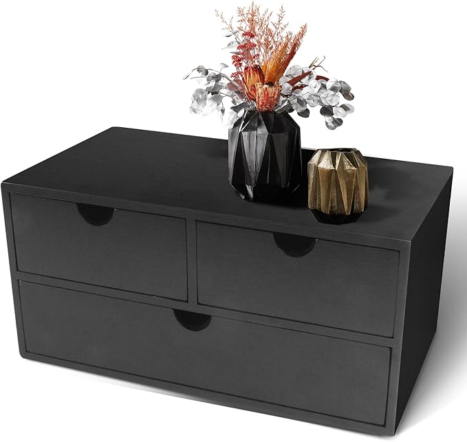 Charmewooden Desk Organizer with Drawers Countertop Drawer Organizer Drawers for Desk Top Home Office Workspace Bathroom Toiletries Supplies (black)