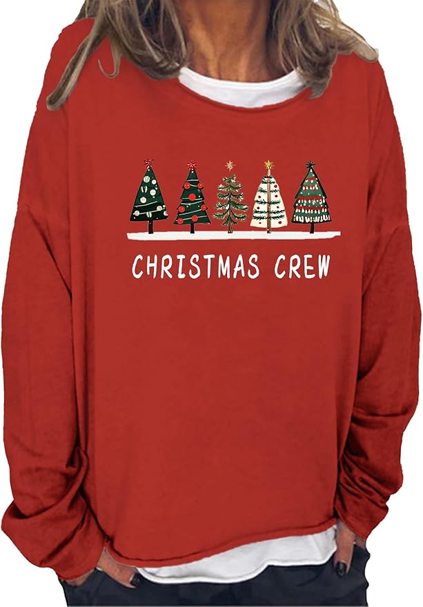 LOAIHA Merry Christmas Sweatshirt Crewneck Snowman Graphic Shirts Christmas Tree Sweater Long Sleeve Xmas Hoodie Pullover