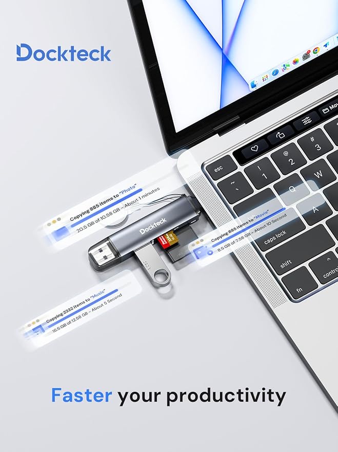 Dockteck SD Card Reader, 5G Super Speed USB3.0 SD/TF Card Reader, 3-Slot USB A/C to SD/Micro SD/USB A Memory Card Reader for UHS-I SD/Micro SD/SDHC/SDXC/MMC, Support OTG for Plug&Play (Pack of 2)