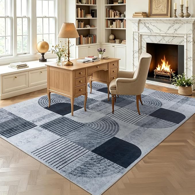 5x7ft Area Rugs for Bedroom Living Room - Soft Mid Century Modern Rug, Washable Non-Slip Grey Rug Indoor Floor Abstract Carpet for Dining Room Nursery Office Home Decor