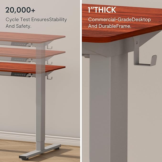FLEXISPOT EN1 One-Piece Standing Desk, 48 x 24 Inches Electric Height Adjustable Desk for Home Office (Silver Frame + 48 in Mahogany Top, 2 Packages)