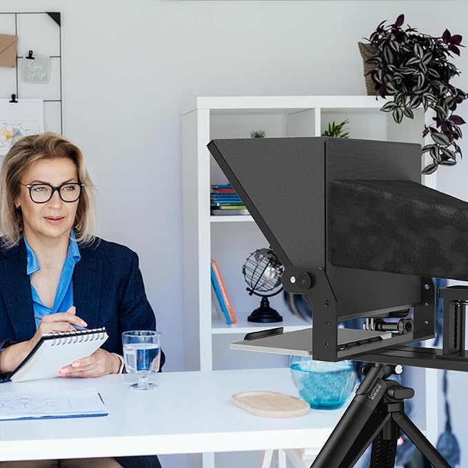 20-Inch HD Wide-Angle Teleprompter, Manually Adjustable Height, Compatible with Multiple Devices, Includes Remote Control & Free Teleprompter App