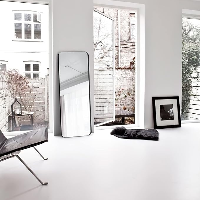 Black Full Length Mirror for Bathroom, 20"x55" Long Metal Framed Full Body Mirror, Rectangle Floor Mirror Leaning Against Wall for Dressing Living Room Bedroom Entryway