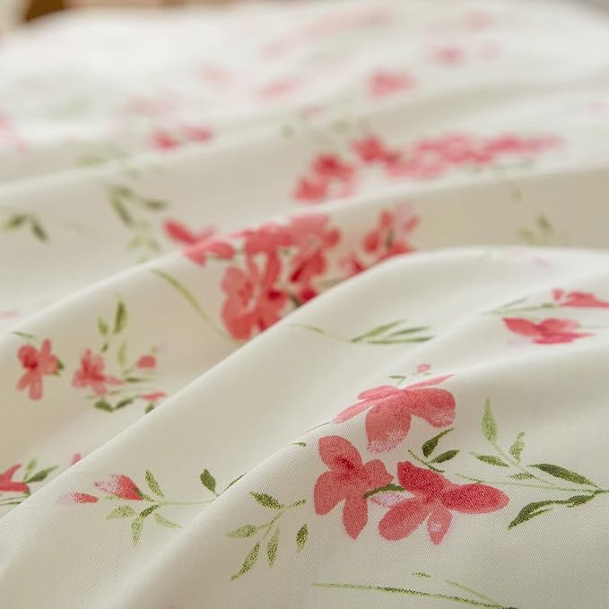 Vintage Garden Style Pink Floral Comforter Set Full Chic Boho Floral Bedding Comforter Fluffy Soft Aesthetic Flowers Botanical Comforter with 2 Pillowcases Girls Women Cottagecore Comforter Set