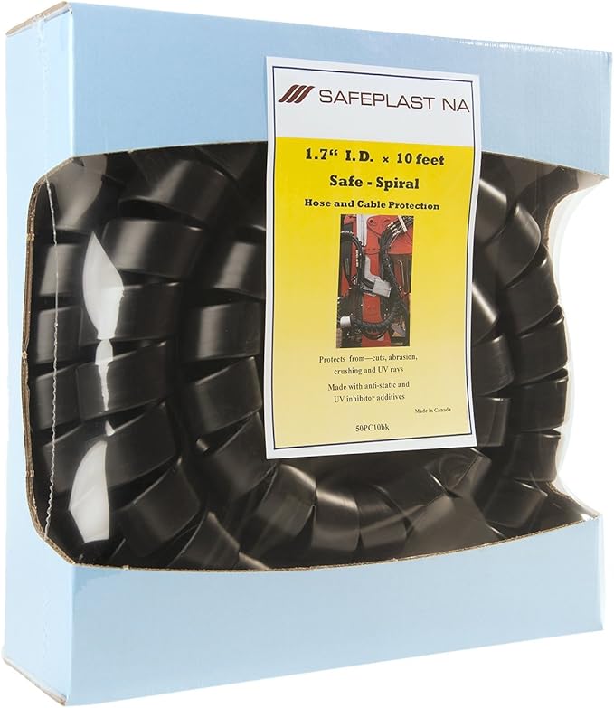 Caplugs SPPC Series – Safeplast Safe-Spiral Pre-Cut Spiral Wrap, Hose & Cable Protector, Yellow HD-PE, 2.0" OD x 10' Pre-Cut Lengths, Hydraulic & Pneumatic Hoses (50PC10bk)
