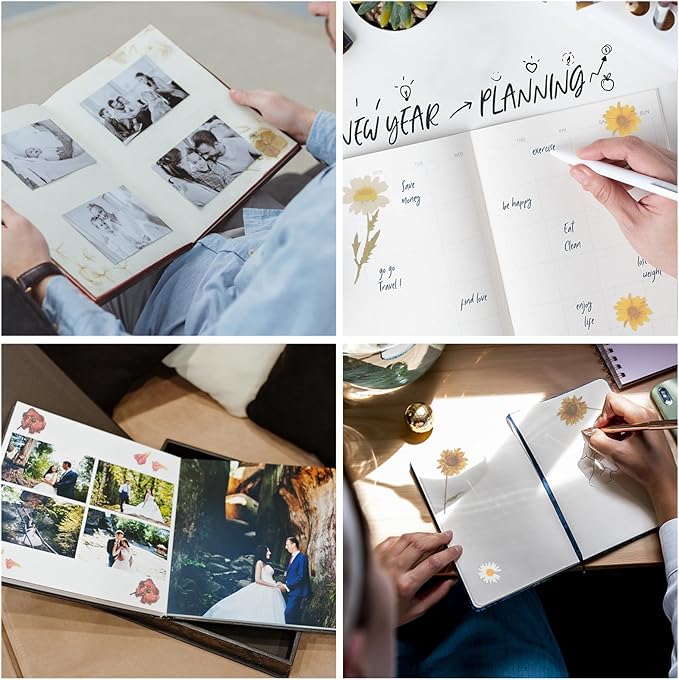 SEWCHICS 4Pcs DIY Scrapbooking Stickers Set Floral Stationery Stickers for Journal and Diary Decorations, Creative Album Decors for Crafting and Handmade Scrapbook Projects