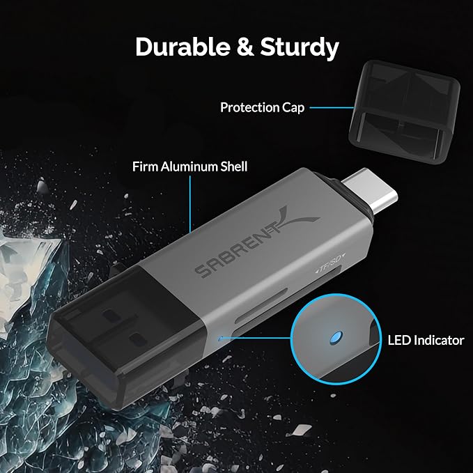 SABRENT SD Card Reader USB C & USB A, Micro SD Card Reader, USB 3.0 Dual Slot Memory Card Adapter for Laptop PC Android (CR-BCA2)