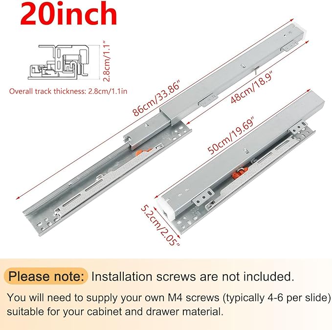 TMGSK Pair Undermount Drawer Slides Bottom Mount Pull Out Shelf Slider Under Mount Drawer Glides Full Extension Soft Close Drawer Runner Shelf Track for Kitchen Face Frame or Frameless Cabinet Drawer