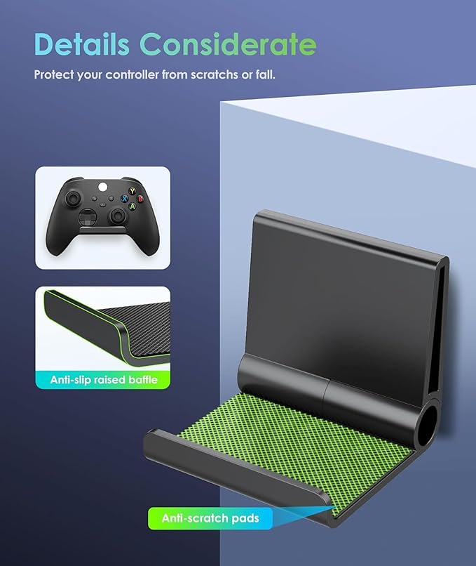 4 Pack Foldable Controller Wall Mount Holder, Xbox Controller Stand , Compatible with Xbox Switch, Adhesive/Screw,Remote Accessories, Keyboard Holder,Wall Mount Storage, Headphone & Headset Hanger