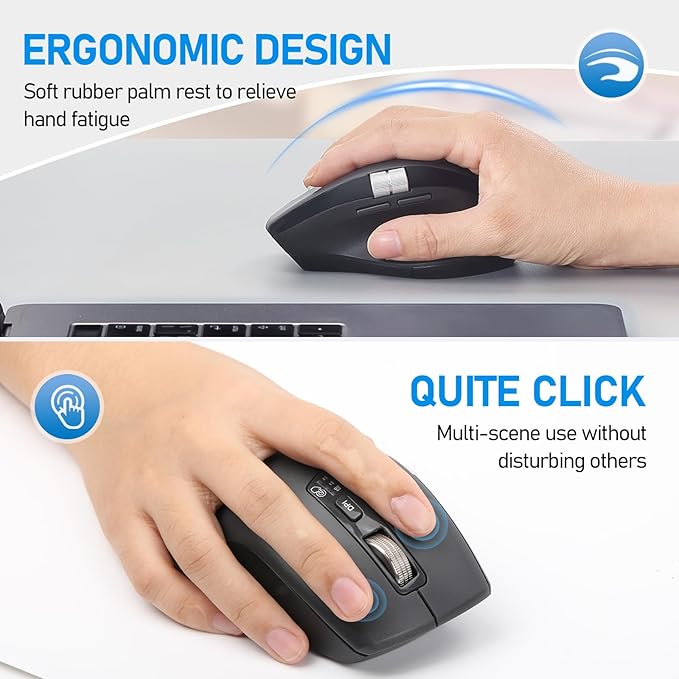 INFINMIND Wireless Side Scroll Mouse with Multi-Device, Ergonomic Computer Mice with Smart Flying Scroll, Quiet Click for Computer, Laptop, iPad, Tablet, MacBook (Grey)