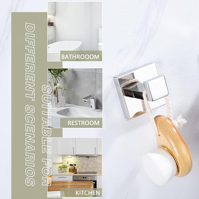 LANC 3PCS Towel Hooks for Bathroom Wall Hooks, Heavy Duty Chrome Bath Hooks,Coat Hooks,Hand Towel Hanger,Robe Hooks for Bathroom Kitchen Hotel Wall Mounted,Silver Polished, A8805CP-P3