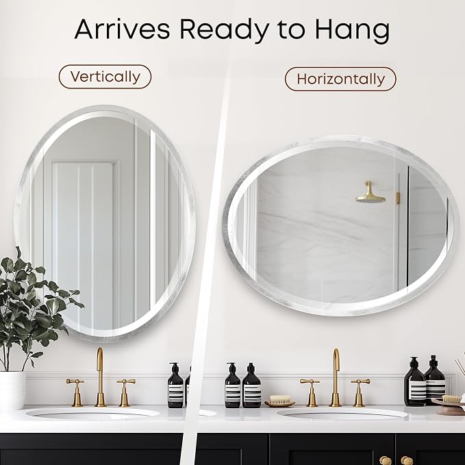 OVALCREST - Oval Wooden Beveled Wall Mirror for Home Decor, Bathroom, Vanity, Bedroom, Living Room, Hallway - London Style (Silver Leaf with Brown Antique) 31.1 x 25.1